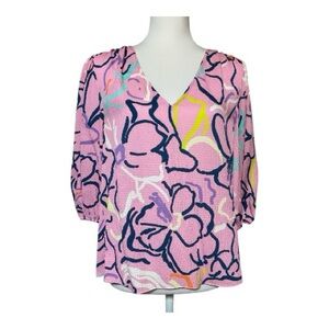 Tanya Taylor Camilla Squiggle Floral Silk Top Size 6